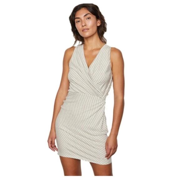 Bailey 44 Women's Sleeveless Faux Wrap Surplice Tiva Mini Dress in Linen & White - Picture 2 of 15